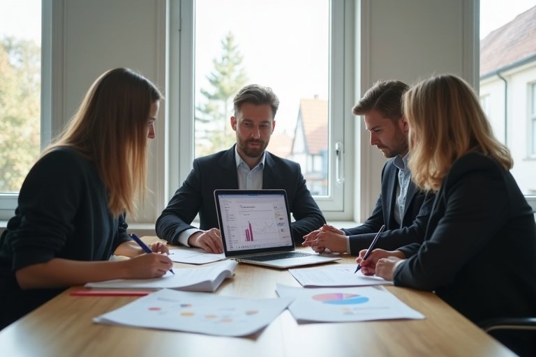 Svensk företagsledning som går igenom digitala system och prioritering i ett lokalt tjänsteföretag
